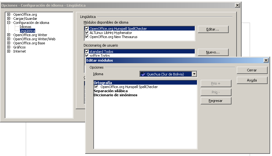 Activando quechua en OpenOffice